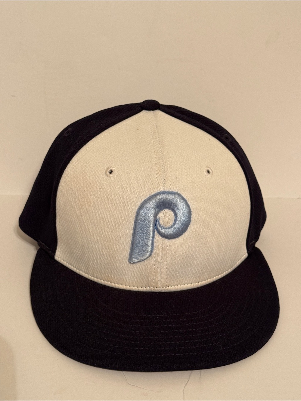Kids Two-Tone Black and Cream Philadelphia Baseball Cap with Light Blue 'P' Logo